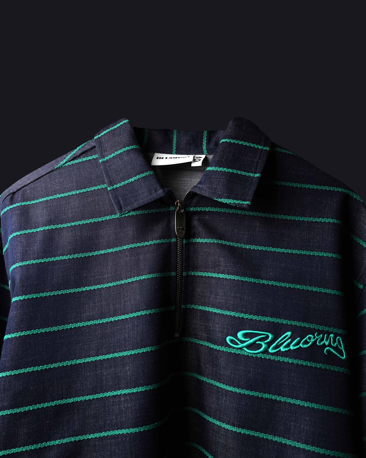 Green Stripe Rugby Full Sleeve Quarter Zipper