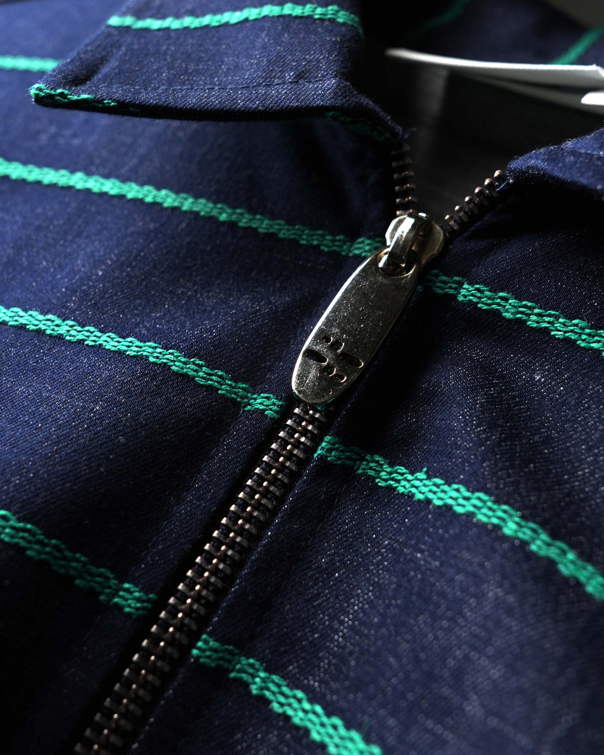 Green Stripe Rugby Full Sleeve Quarter Zipper