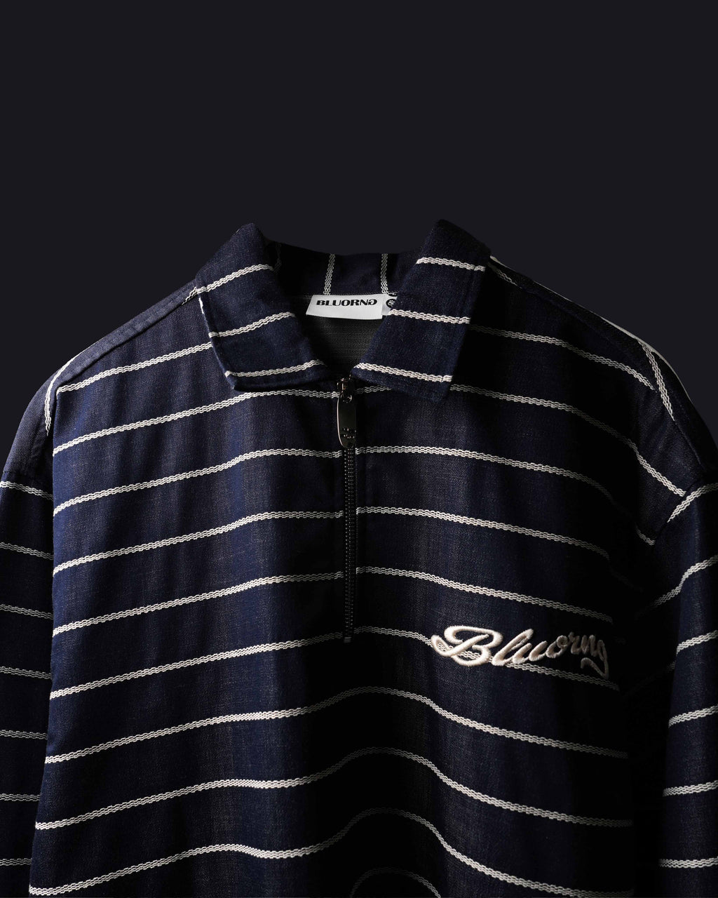 White Stripe Rugby Full Sleeve Quarter Zipper
