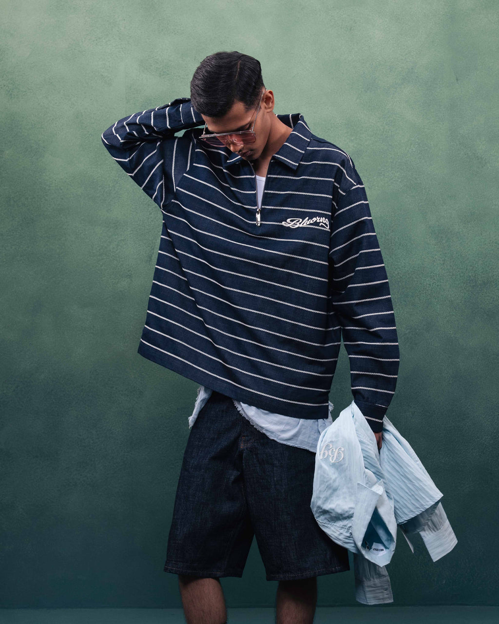 White Stripe Rugby Full Sleeve Quarter Zipper
